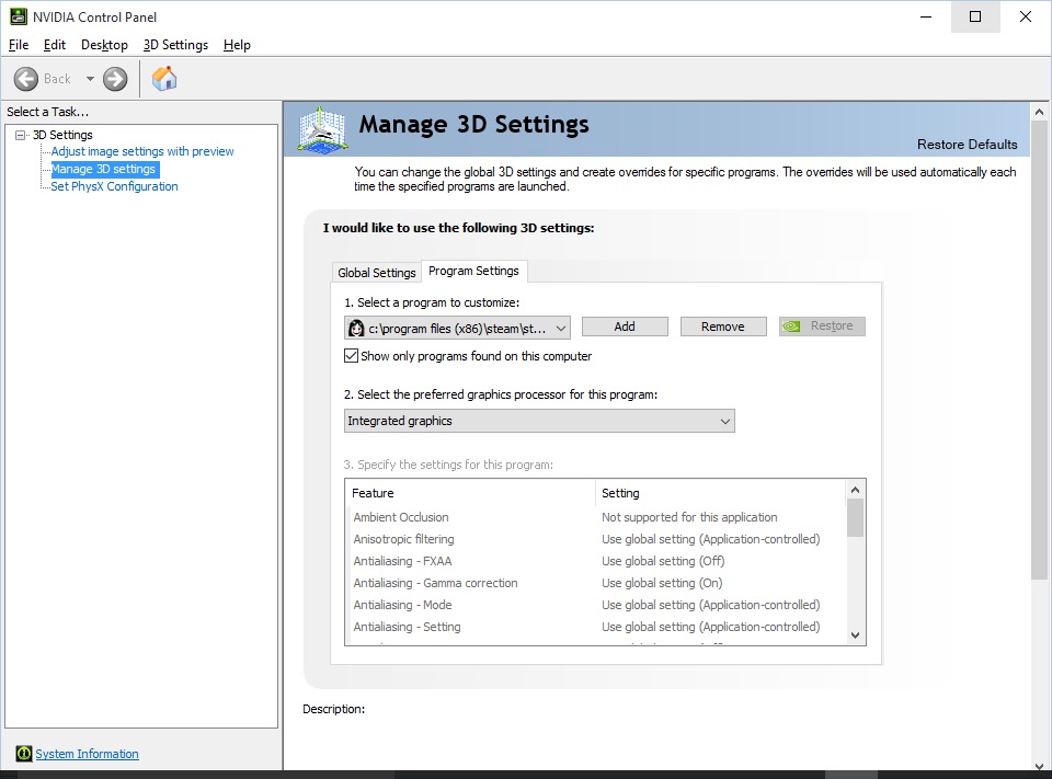 Disable gfx for Windows 10